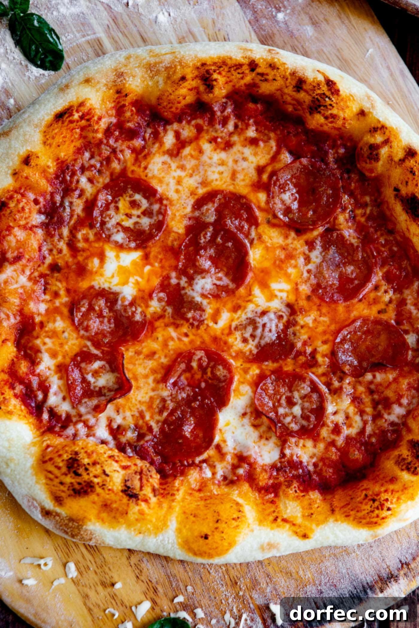 a pepperoni pizza with a homemade pizza crust and pizza sauce