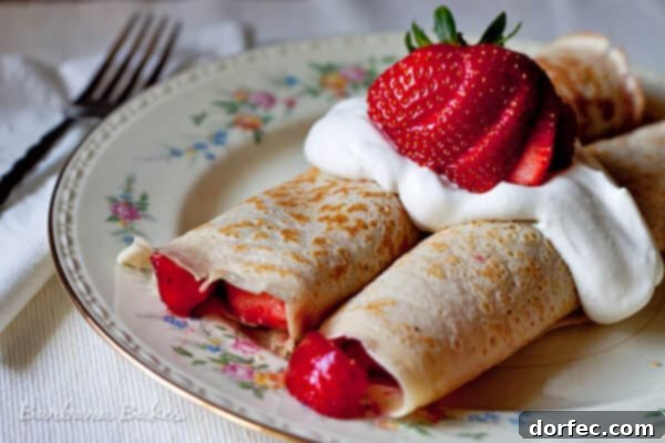 Fluffy Berry Cream Crepes 8 Delicious Strawberry Crepes by Barbara Bakes, perfect for any occasion.