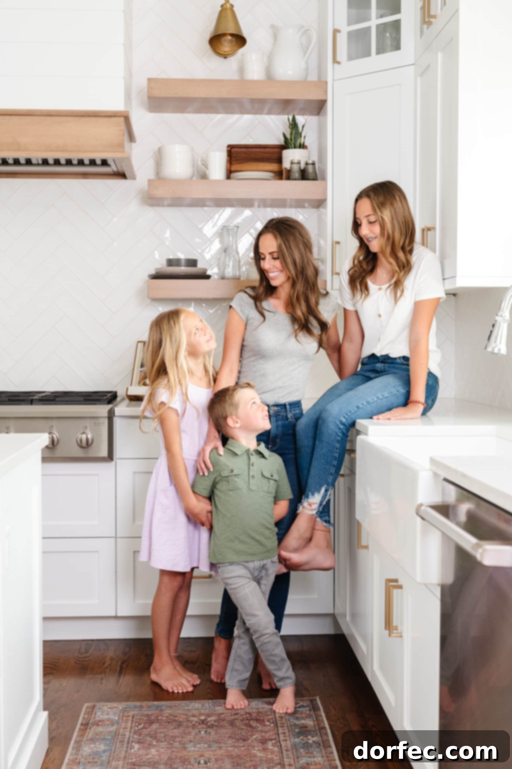 mom with kids in the kitchen, fostering a sense of home and safety