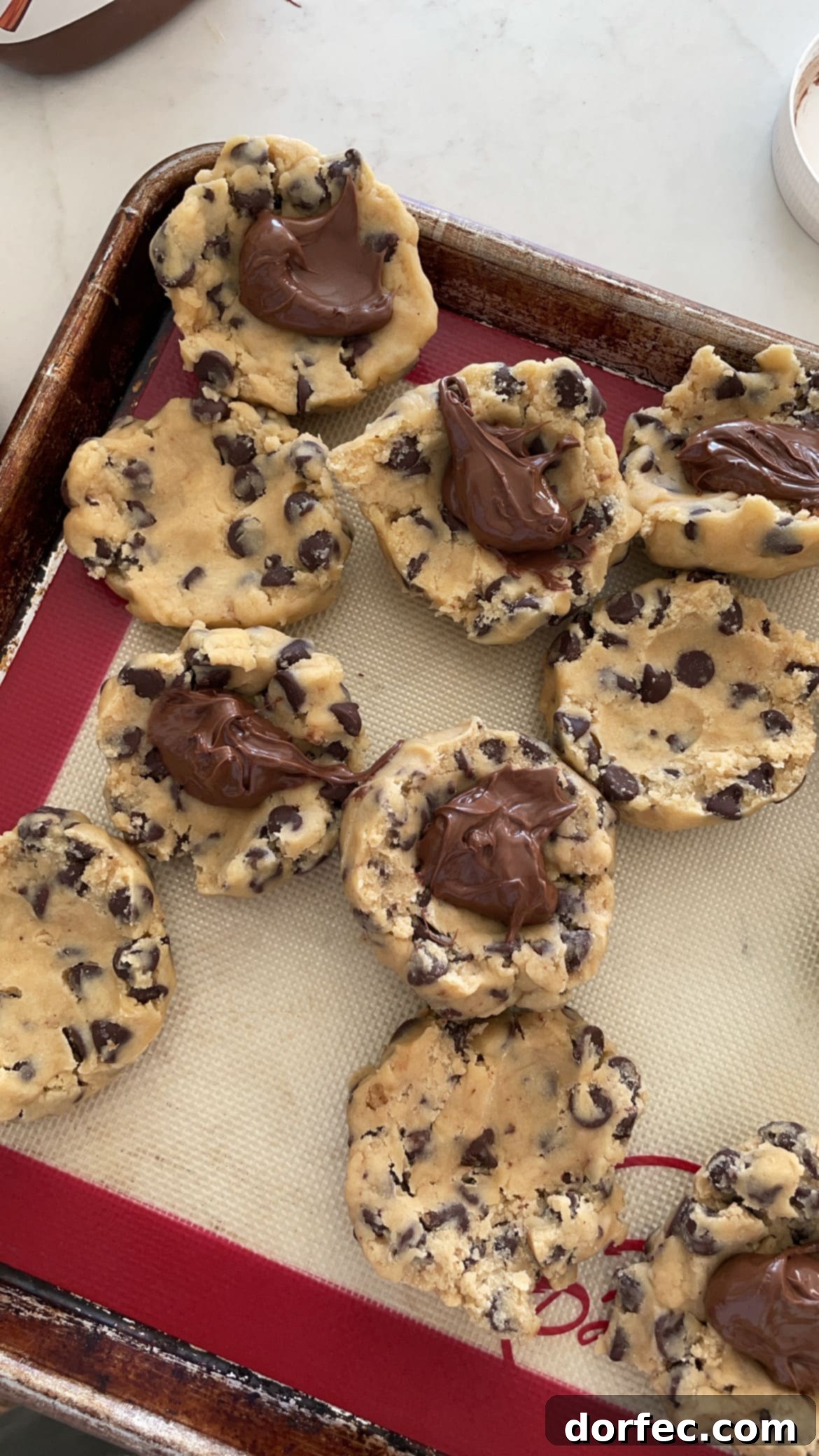 Chocolate chip cookie dough stuffed with nutella