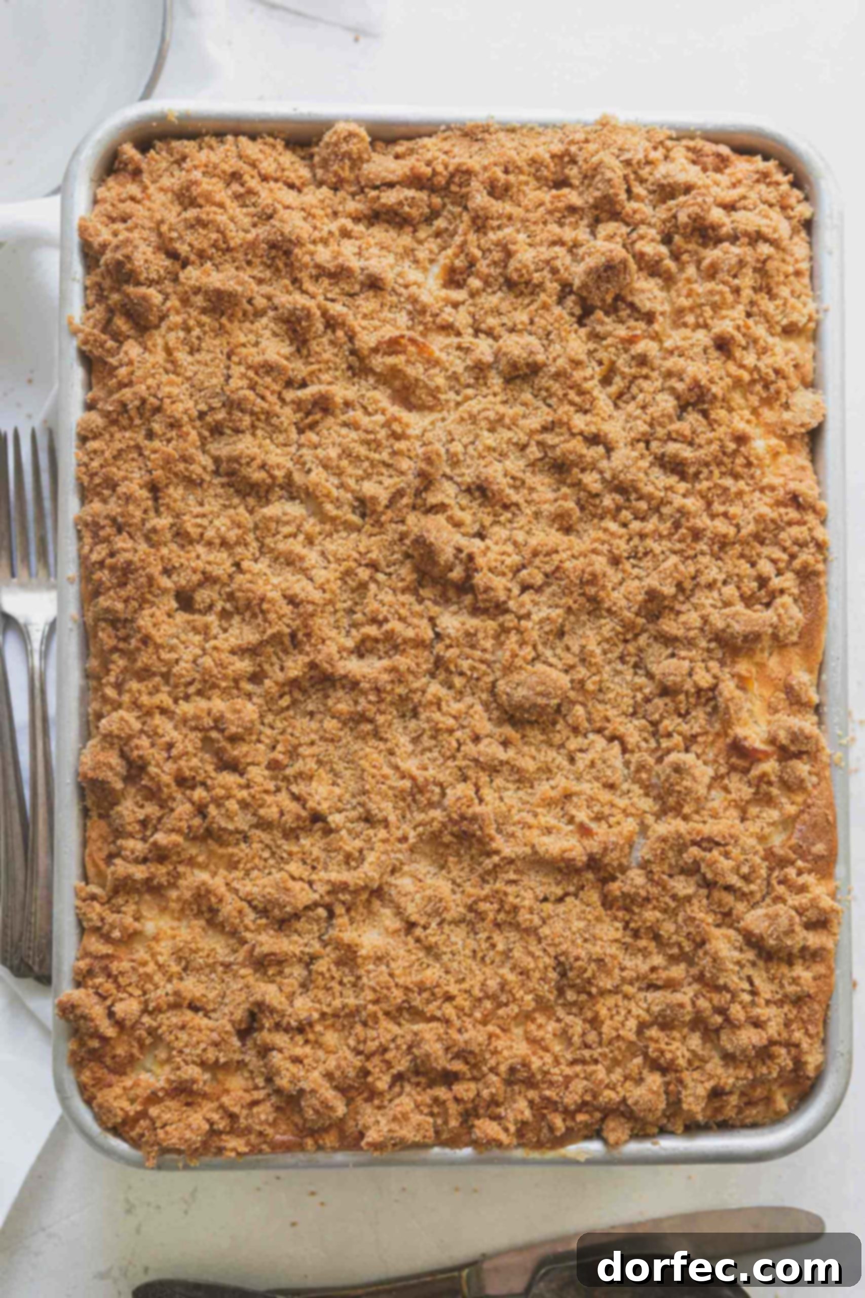 Traditional Noodle Kugel Casserole A golden-brown casserole dish brimming with freshly baked Jewish Kugel, generously topped with a crispy, golden graham cracker crumb crust, cooling on a rustic wooden surface, eagerly awaiting to be sliced and served.