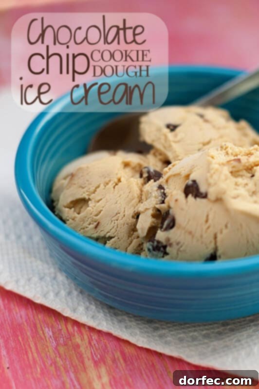 A scoop of rich chocolate chip cookie dough ice cream, a classic homemade favorite.