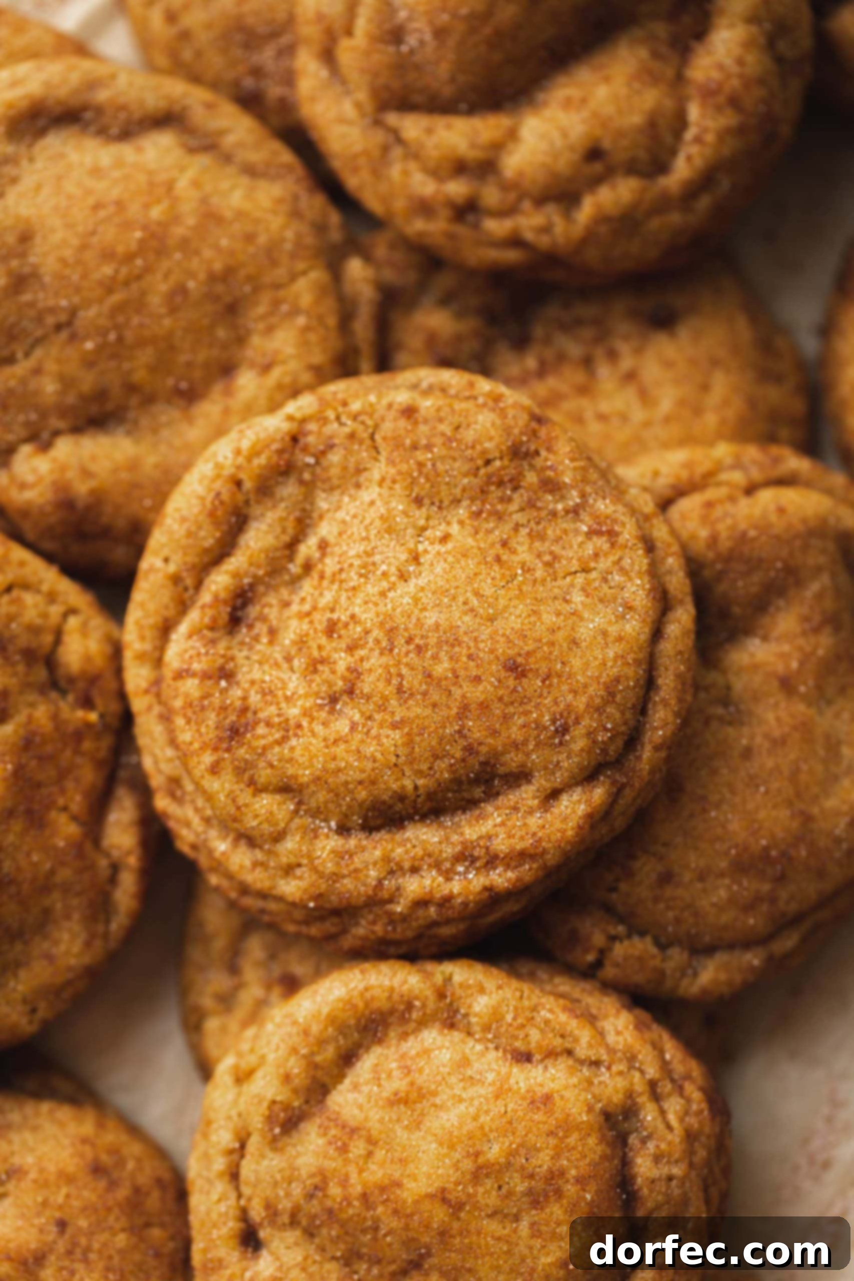 A close-up of a chewy pumpkin cookie topped with a generous sprinkle of brown sugar and cinnamon.