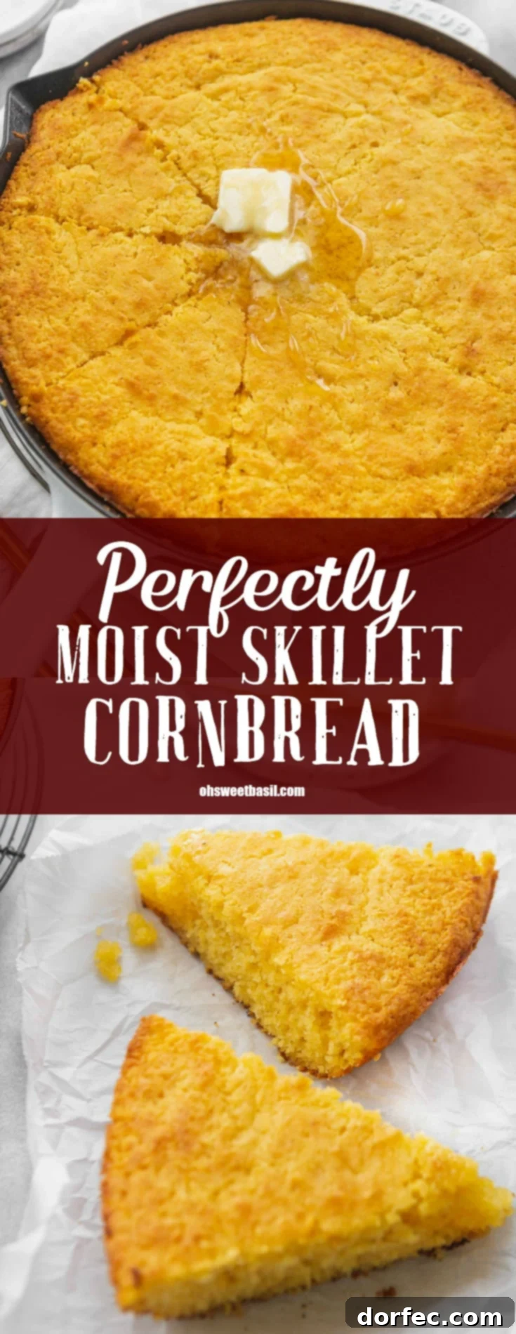 Cast Iron Cornbread Perfection 8 Two slices of Southern skillet cornbread, emphasizing its perfect texture and appealing golden crust.