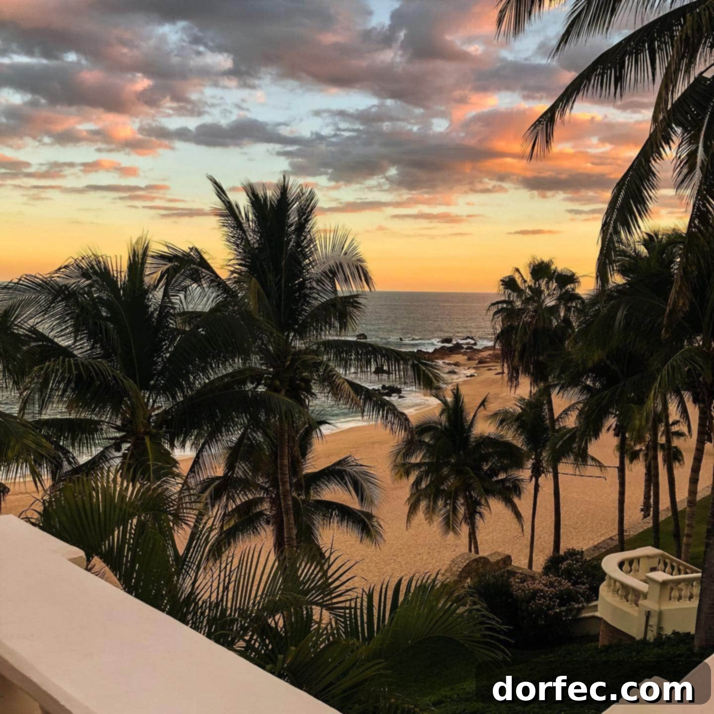 A breathtaking sunset over the ocean, with vibrant orange, pink, and purple hues, reflecting on the water, evoking peace and hope. Likely a photo from a memorable trip to Mexico.