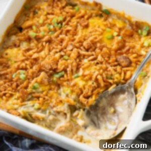 Classic Green Bean Casserole with a creamy sauce and crispy fried onions.