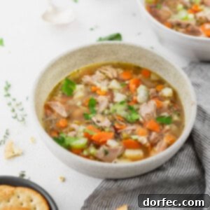 Hearty Turkey Repurpose Soup 3 A vibrant bowl of Leftover Turkey Soup, perfect for cozy meals.