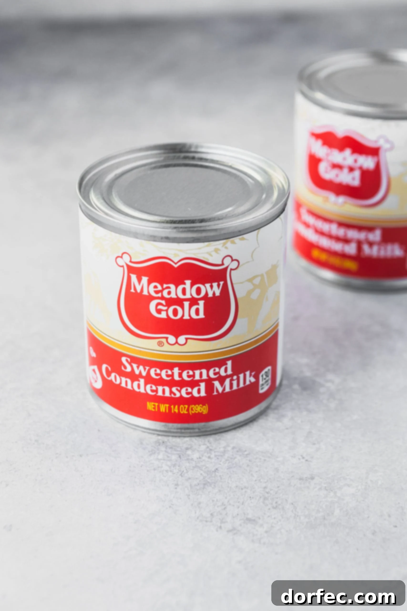 A single can of sweetened condensed milk, highlighting the primary and only ingredient needed for making homemade dulce de leche.