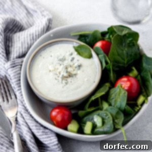 Homemade Blue Cheese Dressing in a bowl, ready to be served.