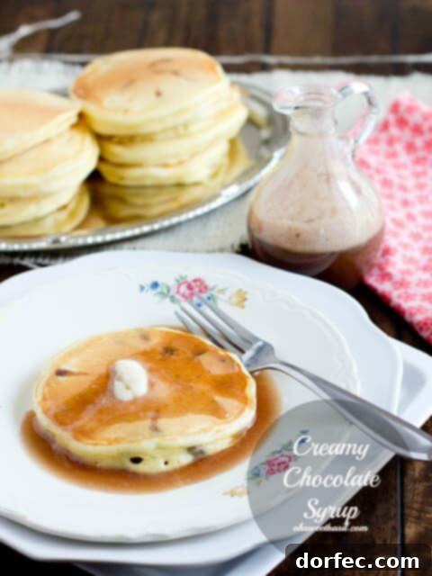Irresistible Buttermilk Syrup 7 Rich, creamy chocolate syrup drizzled over a dessert.