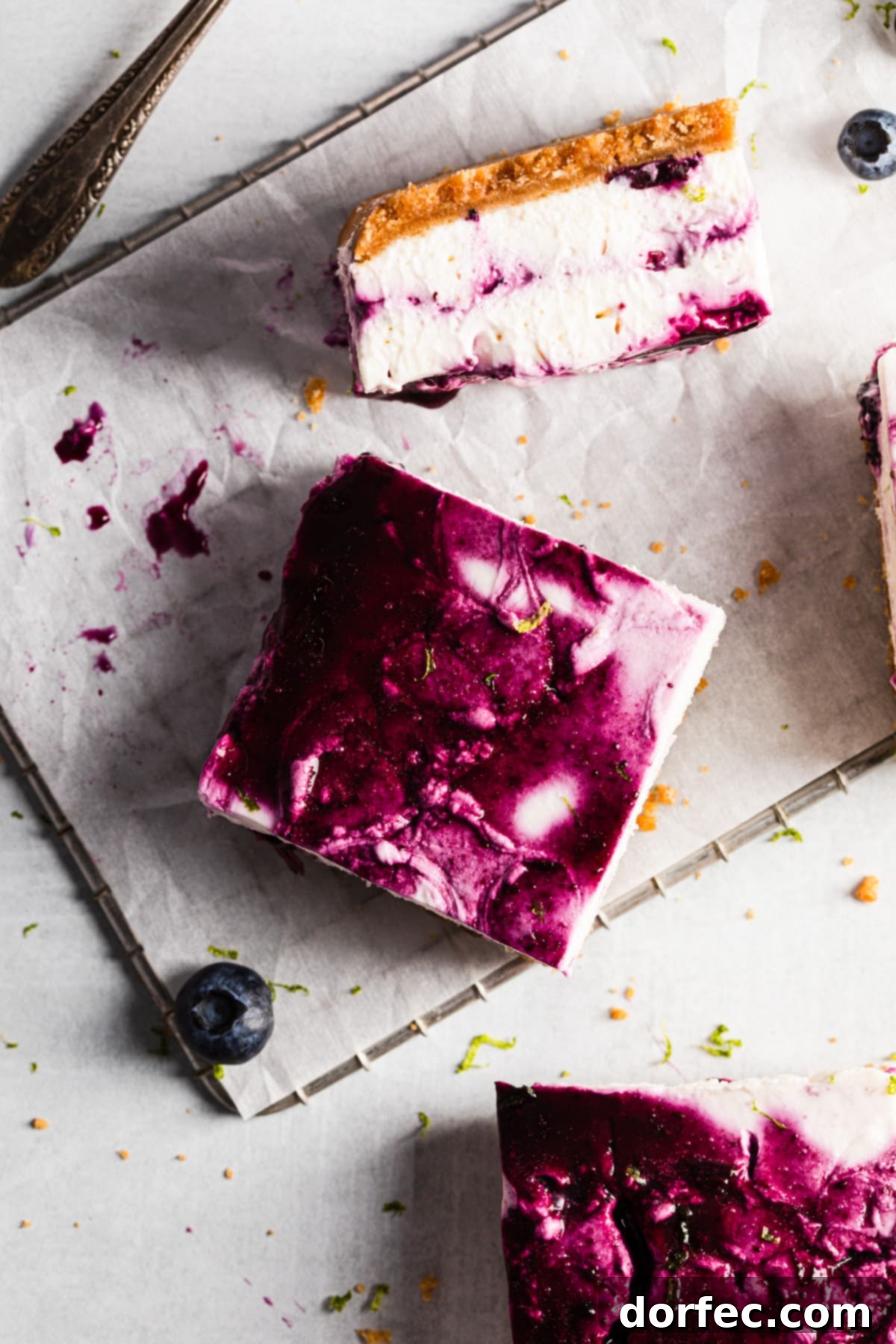 Exquisite No-Bake Blueberry Lime Cheesecake Bars, perfect for a refreshing summer dessert