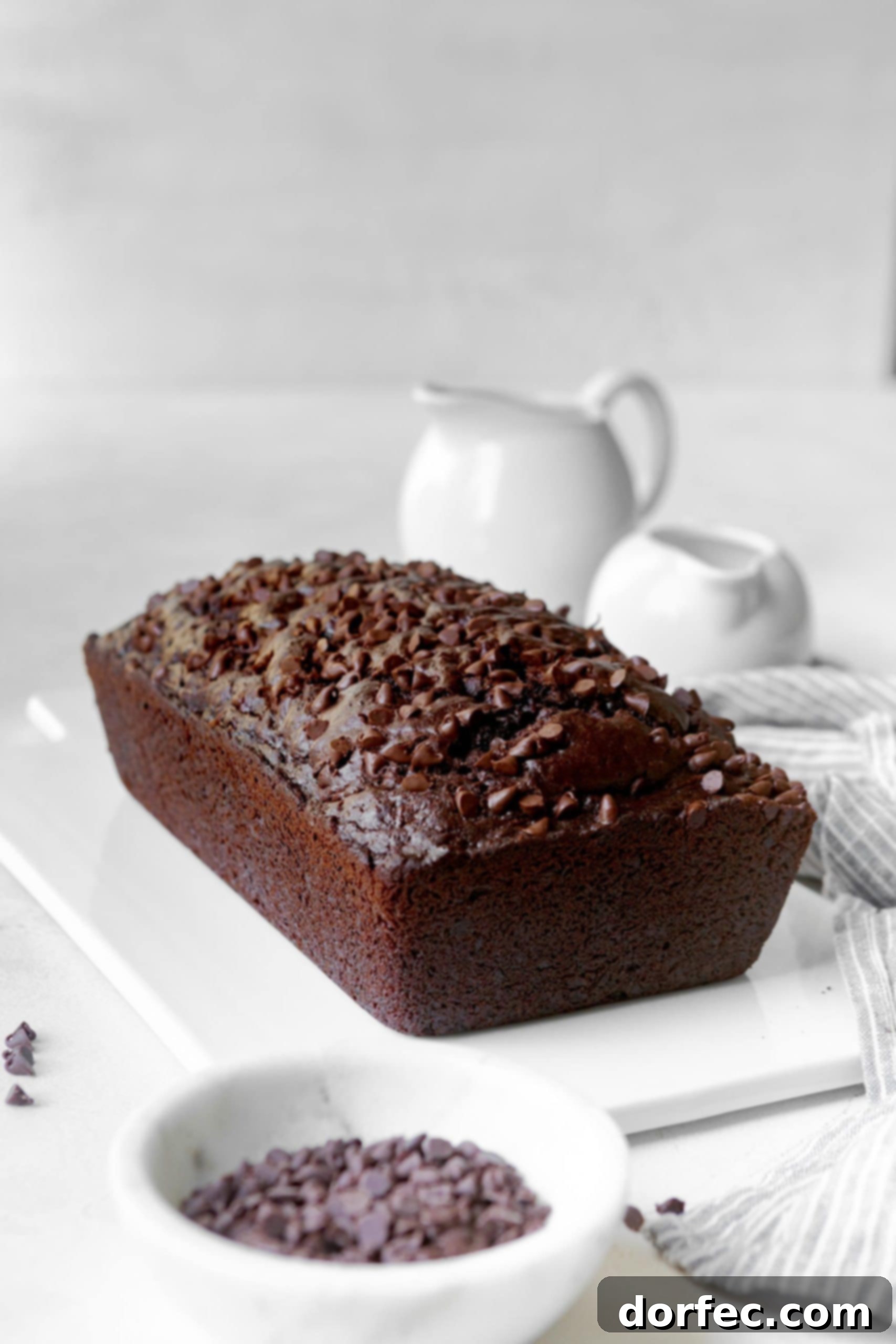 a loaf of chocolate chip chocolate zucchini bread
