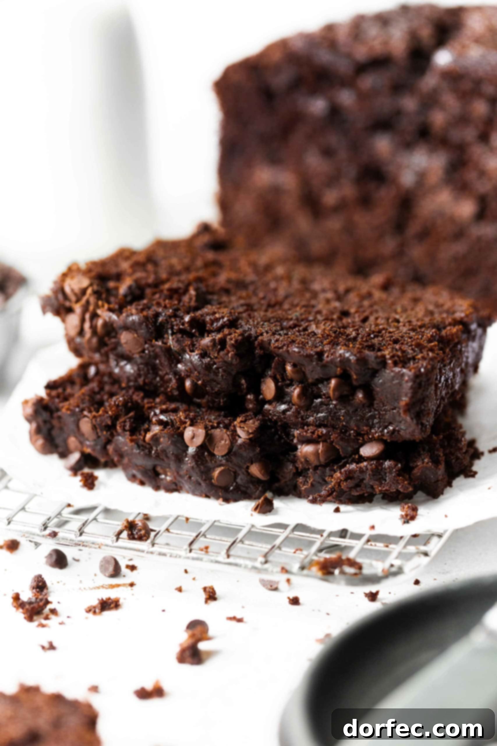 a few slices of chocolate zucchini bread with mini chocolate chips