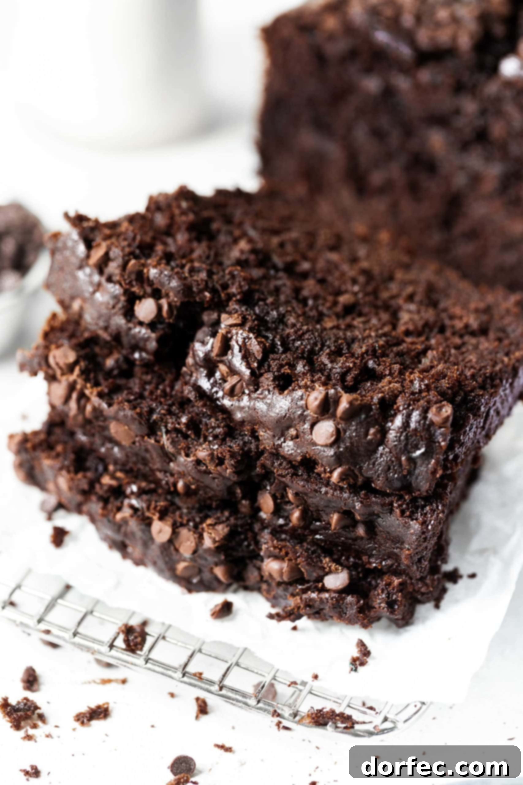 3 slices of mini chocolate chip chocolate zucchini bread