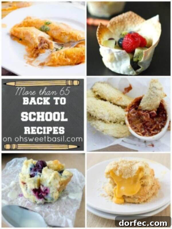Your Essential 65+ Back to School Recipes 2 Delicious and easy back to school meal ideas: a collection of breakfast, lunch, snack, and dinner recipes for busy families to save time and reduce stress.