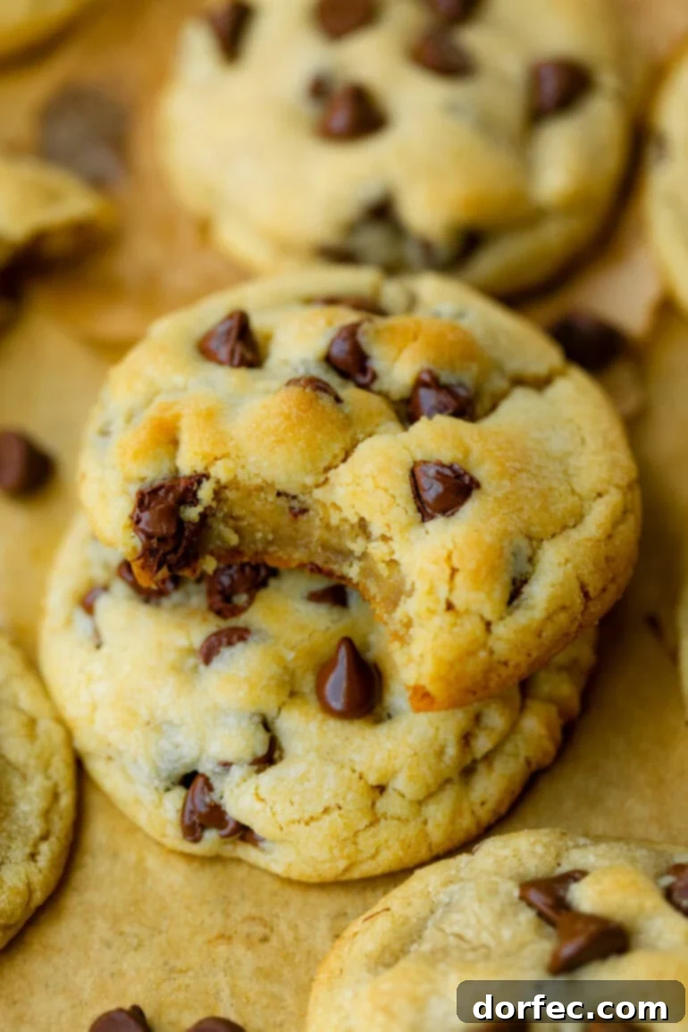 The Secret Ingredient Chocolate Chip Cookies 2 A mesmerizing photo of perfectly golden-baked chocolate chip cookies, fresh from the oven, promising a delightful treat.