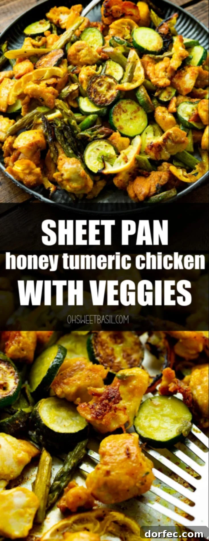 Golden Honey Turmeric Chicken Traybake with Asparagus and Zucchini 3 Sheet Pan Honey Tumeric Chicken with asparagus and zucchinni, showcasing a delicious and healthy meal.