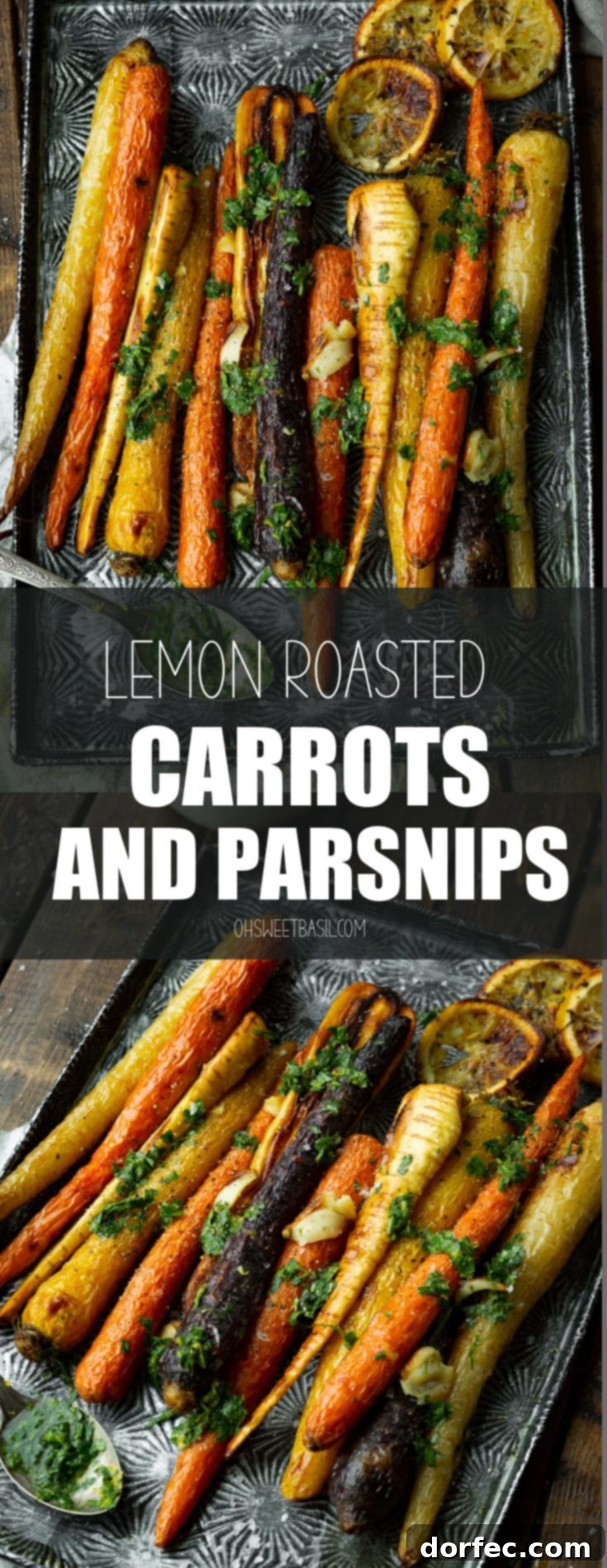 A beautifully plated serving of lemon roasted carrots and parsnips, ready to be enjoyed as a perfect side dish.