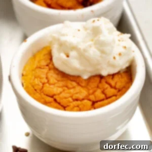 A photo of a pumpkin mug cake baked and topped with a dollop of whipped cream.