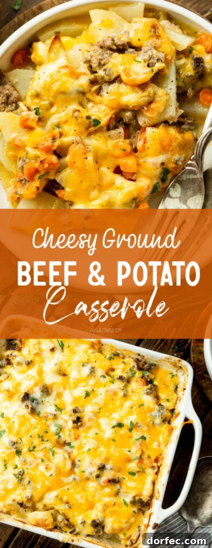 A beautifully plated portion of cheesy ground beef and potato casserole, accompanied by two forks, ready to be enjoyed as a hearty family dinner. 