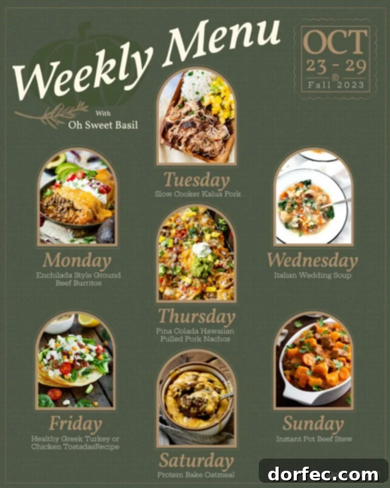 Weekly Meal Plan October 23-29 2 A vibrant weekly meal plan graphic featuring various delicious dishes, symbolizing a week of easy and flavorful cooking.