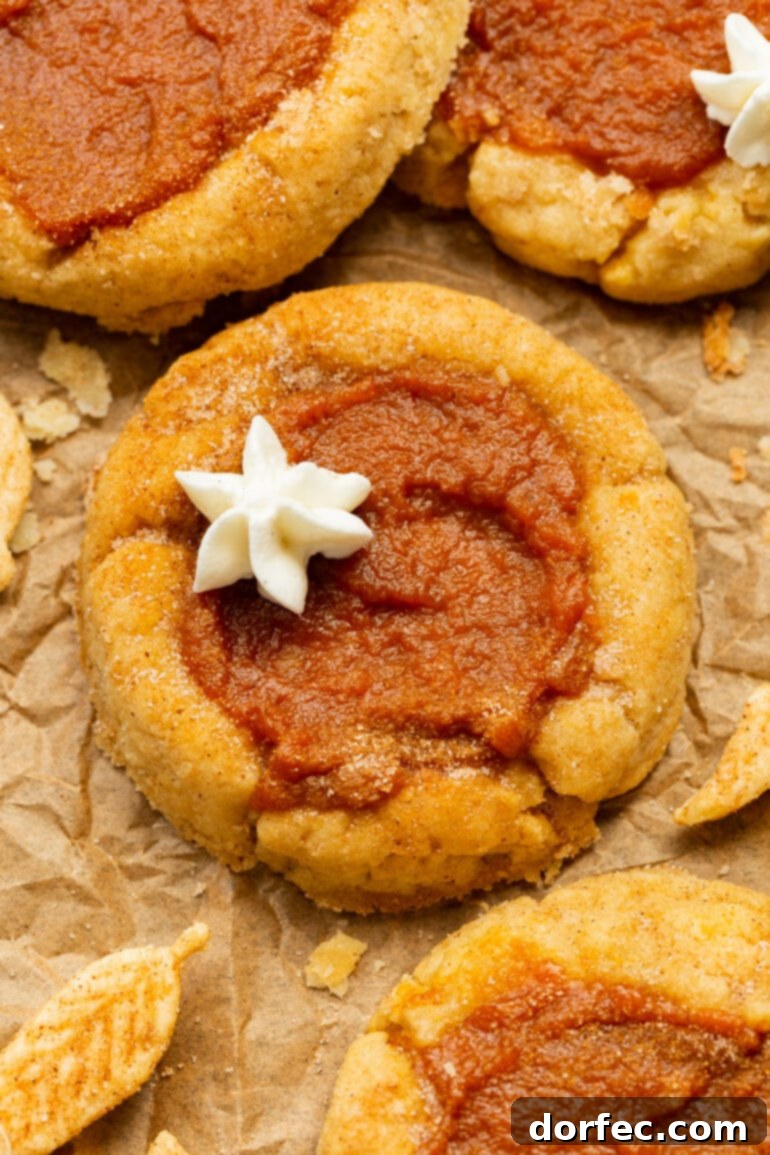 Delightfully Soft Chewy Pumpkin Pie Spice Cookies 6 An overhead view of a single, beautifully baked pumpkin pie cookie, featuring a golden crust, rich pumpkin filling, and a perfect swirl of whipped cream, ready to be enjoyed.