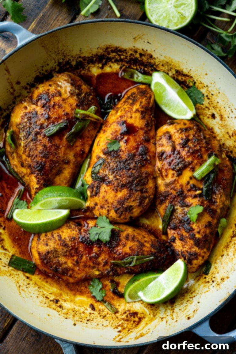 Effortless Weekly Menu November 20 to 26 3 A beautifully composed photo featuring four impeccably seasoned and cooked chicken breasts, glistening with a rich, sticky Mexican glaze, presented artfully in a rustic Dutch oven. The image highlights the enticing textures and flavors, ready for a quick and satisfying dinner.