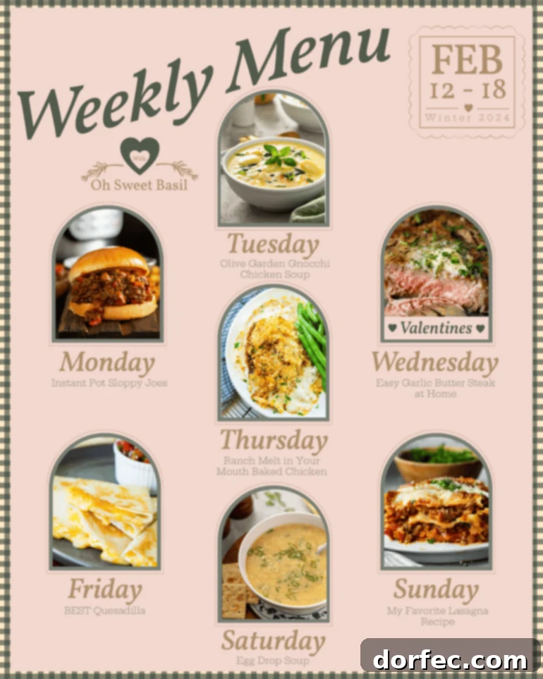 Weekly Menu Plan - Feb. 12-18 2 A vibrant graphic illustrating a weekly meal plan, featuring various delicious dishes and highlighting different days of the week.