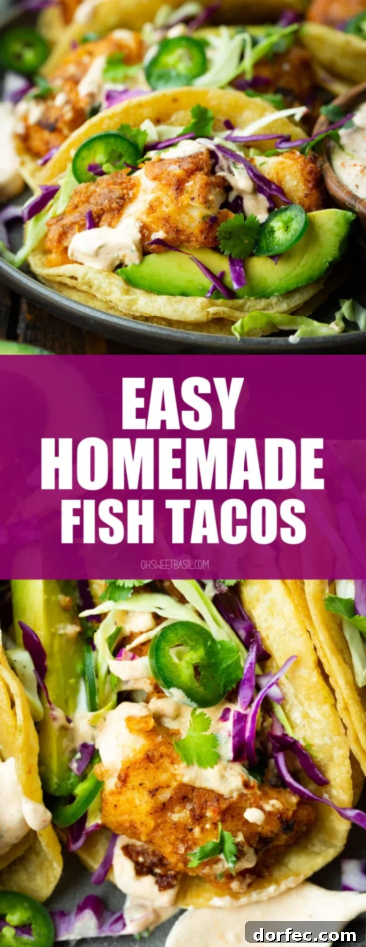 A high-angle, detailed photo of a beautifully assembled fish taco, showcasing golden, tender fish crowned with shredded cabbage, delicate slices of jalapeño, fresh chopped cilantro, and a generous amount of creamy fish taco sauce. It's a culinary masterpiece ready to be savored.