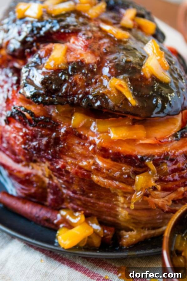 A perfectly glazed brown sugar ham, cooked to tender perfection, ready to be the centerpiece of an Easter feast. It can be prepared in the oven or slow cooker for convenience.