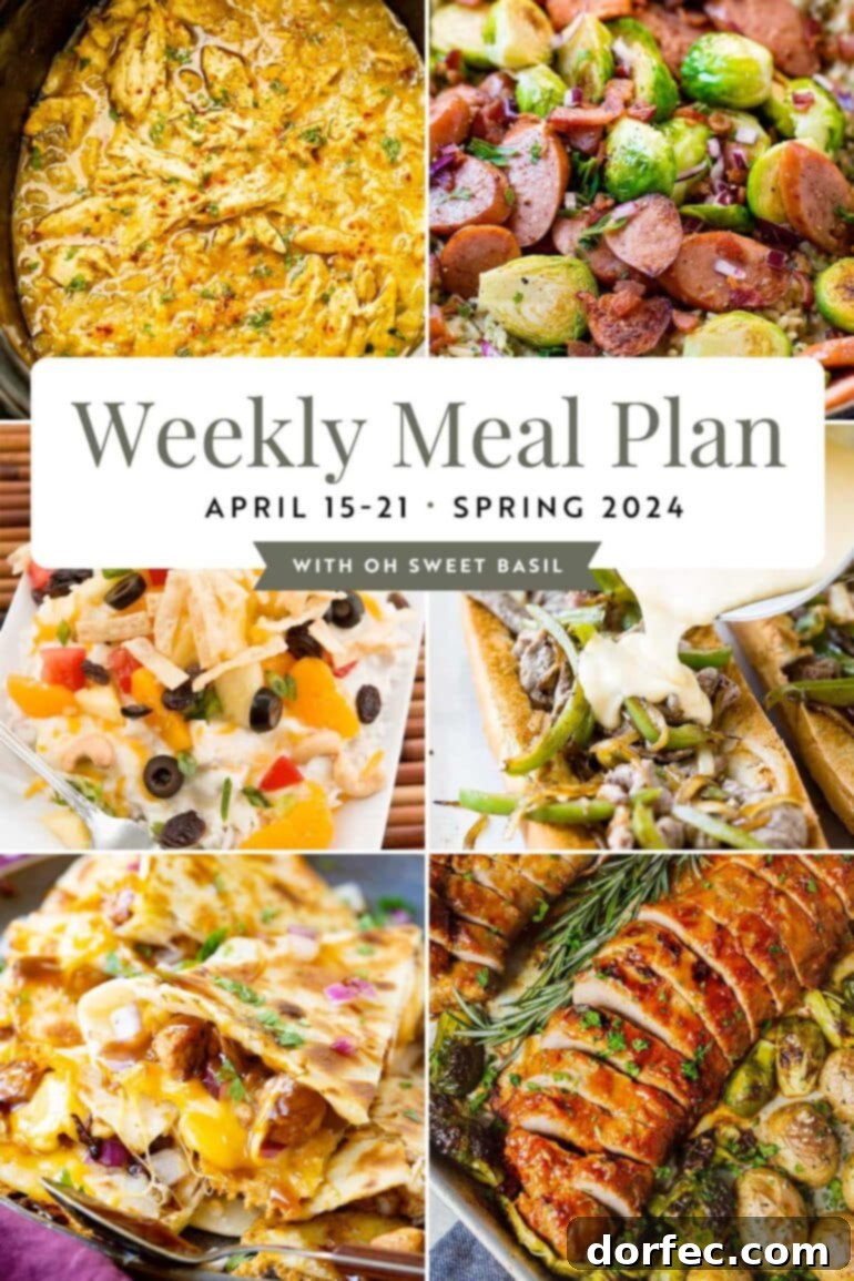 A vibrant graphic illustrating a weekly menu plan layout with various meal icons and days of the week, designed for easy meal planning.