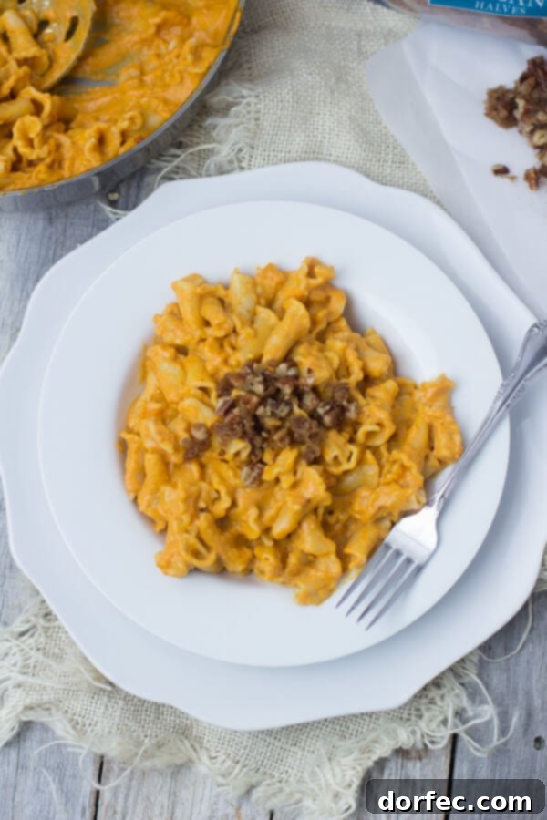 Creamy Pumpkin Pasta sauce with crunchy brown sugar pecans. You have to try to truly understand just how fantastic this pasta dish is! #fishernuts ohsweetbasil.com