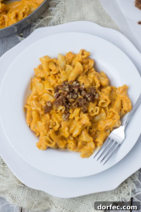 Creamy Pumpkin Pasta sauce with crunchy brown sugar pecans. You have to try to truly understand just how fantastic this pasta dish is! #fishernuts ohsweetbasil.com
