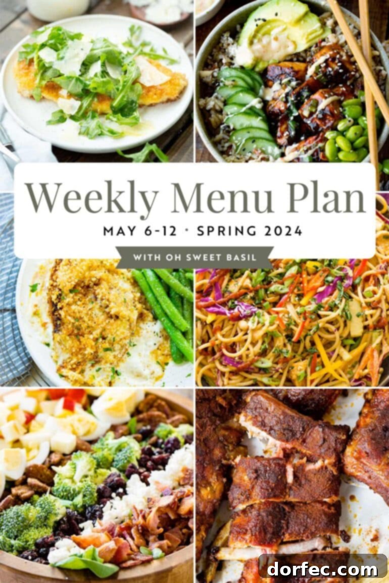 a graphic showing several pictures of main dishes for a weekly meal plan