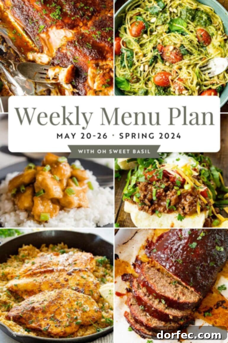 A vibrant graphic depicting a weekly menu plan, showcasing delicious recipes for each day of the week, designed to inspire easy and enjoyable home cooking.