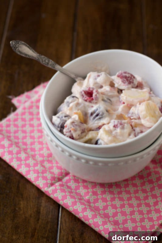 This cheesecake fruit salad is awesome for a side at a potluck or BBQ or even as a dessert! Plus it's so easy it's foolproof! A tantalizing view of the creamy cheesecake fruit salad, an ideal choice for any potluck, BBQ, or as a delectable dessert. Its simplicity makes it an irresistible summer staple.