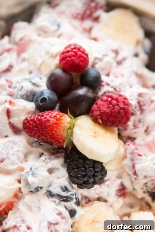 This cheesecake fruit salad is awesome for a side at a potluck or BBQ or even as a dessert! Plus it's so easy it's foolproof! The perfect cheesecake fruit salad, boasting vibrant colors and creamy textures, making it an excellent choice for a potluck, BBQ, or any dessert occasion. Simply foolproof!