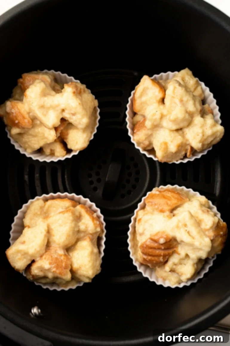 A photo gallery showing the step-by-step process of making air fryer French toast muffins, from ingredient prep to baking.