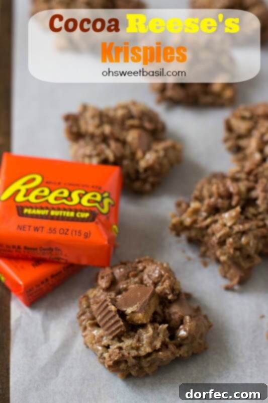 Cookie Fiends 5 Delicious Cocoa Krispies loaded with sticky peanut butter, chocolate, and delightful Reese's Peanut Butter Cups.