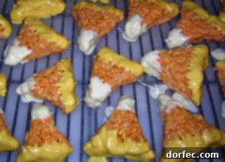 Cookie Fiends 6 Classic candy corn rice krispie treats, a nostalgic and easy-to-make Halloween dessert.