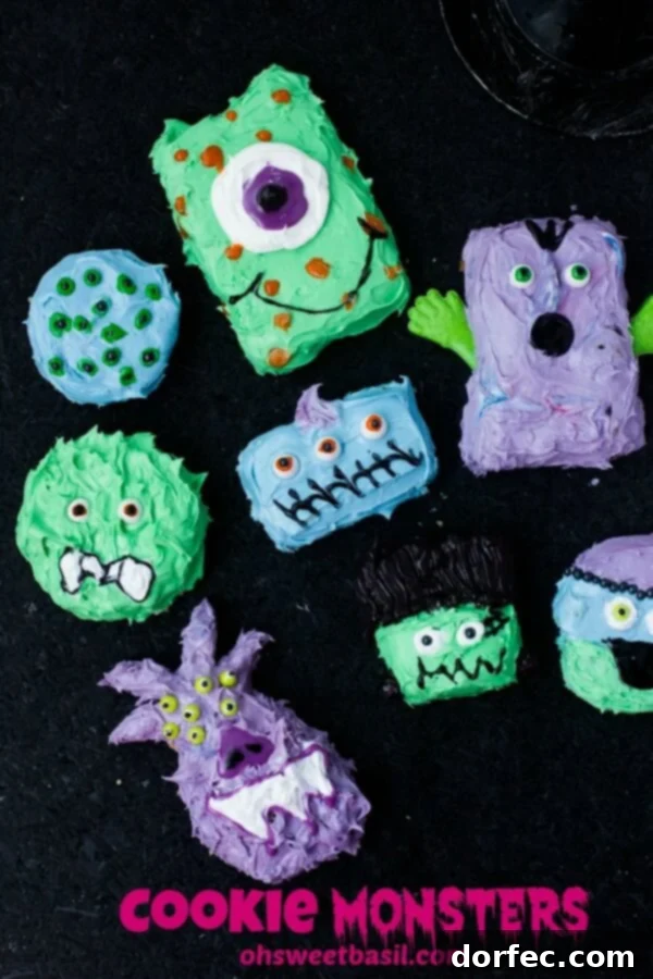 Simple & Fun Monster Cookie Decorations These Halloween monster cookies are incredibly simple to prepare, making them a perfect activity for kids.