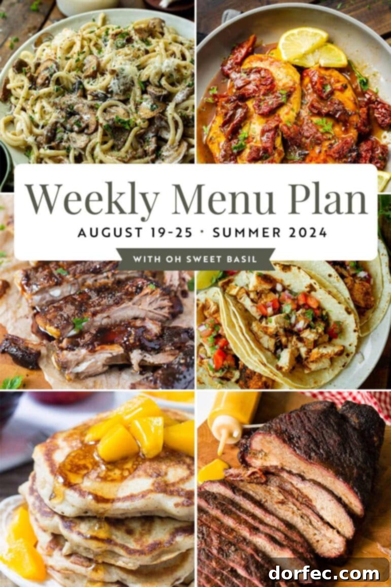 A vibrant graphic illustrating 6 diverse and appetizing meals, representing a balanced and exciting weekly menu plan, perfect for inspiring home cooks and meal planners.