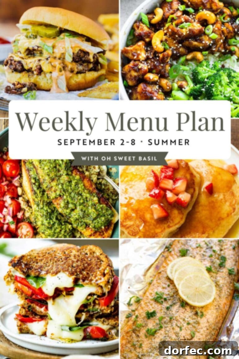 Weekly Meal Plan: September 2-8 2 A graphic showing six different photos of delicious, family-friendly dinner recipes, offering inspiration for a weekly menu plan.
