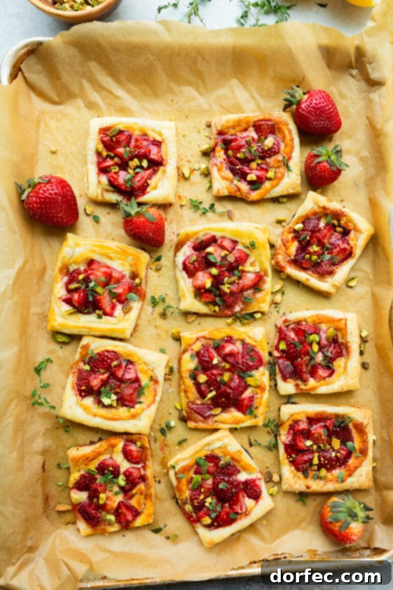 Simple Roasted Strawberry Blue Cheese Tartlets 5 A tray of perfectly golden roasted strawberry blue cheese tarts, hot out of the oven and ready to be garnished.