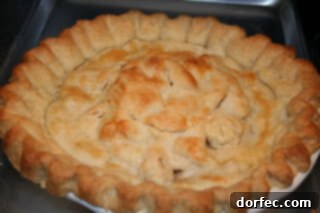 A close-up of a traditional apple pie with a golden, flaky crust, showcasing classic comfort dessert appeal.