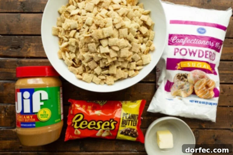 Double Peanut Butter Puppy Chow 4 Ingredients for peanut butter muddy buddies