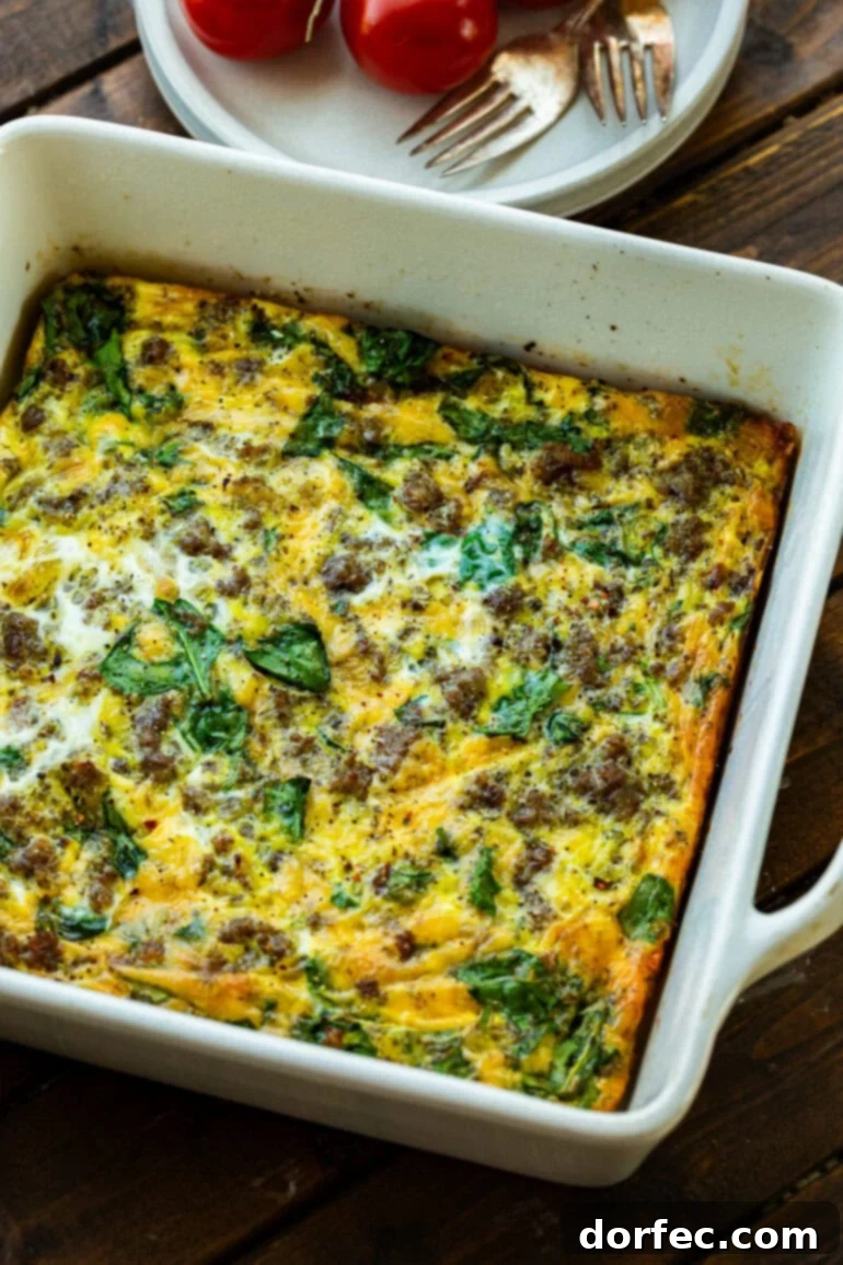 Sausage and egg casserole in a baking dish
