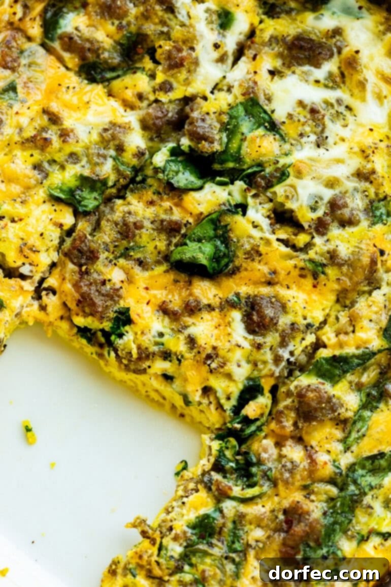 Slice of sausage and egg casserole