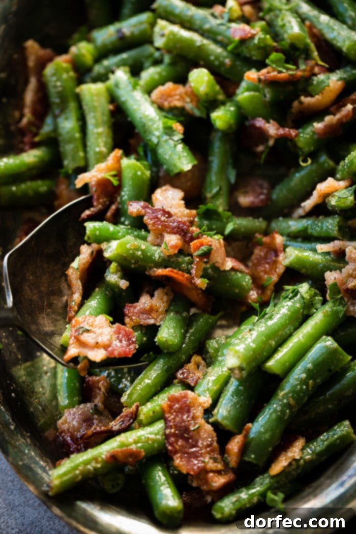 Green Beans with Bacon on a Serving Platter