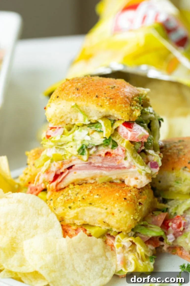 Stack of Italian slider sandwiches
